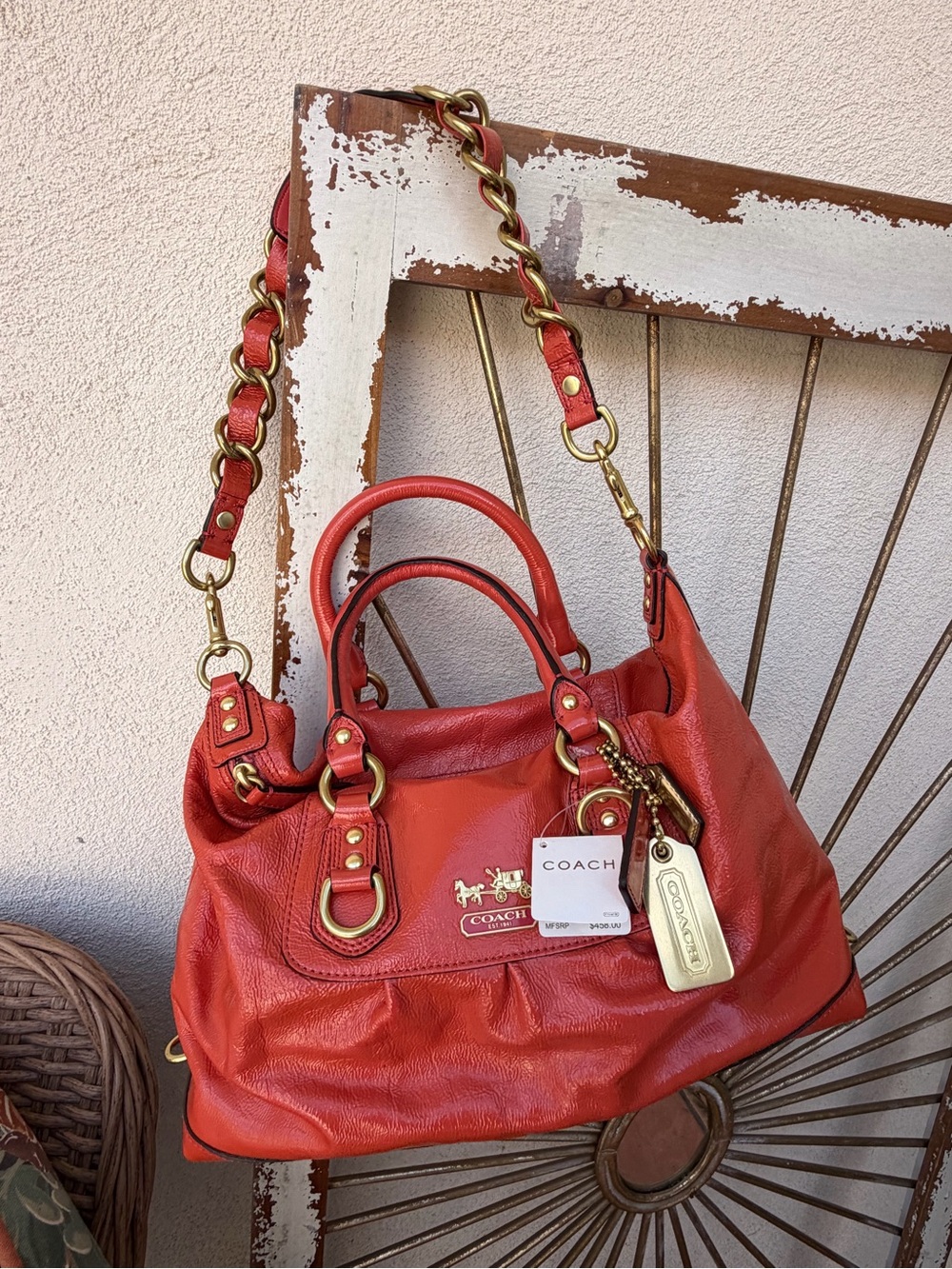 Coach Madison Sabrina 12957 Coral Patent Leather Satchel NWT Tags - Picture 4 of 10